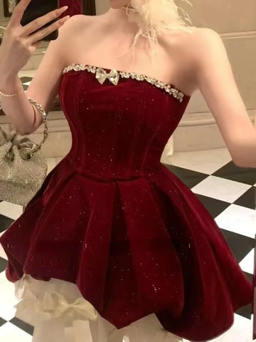 KYLETHOMASW  -  Fashion New Women Vintage Velvet Party Dress Sleeveless Elegant Mesh Patchwork Christmas Short Dress Female Clothes Vestidos